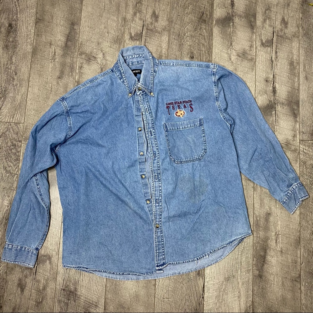 Texas Lone Star State denim button up shirt large